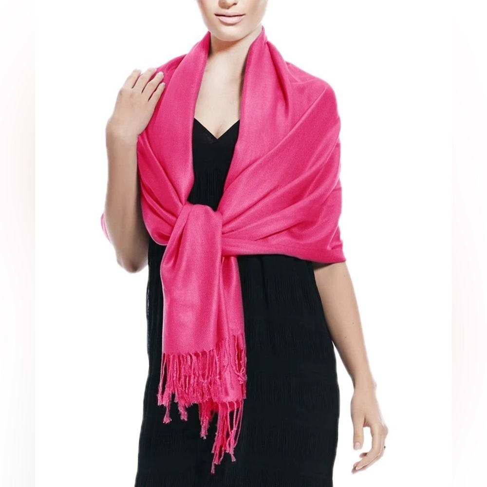 100% Pashmina Fuchsia Shawl Wrap Scarf, 27.5”x66”